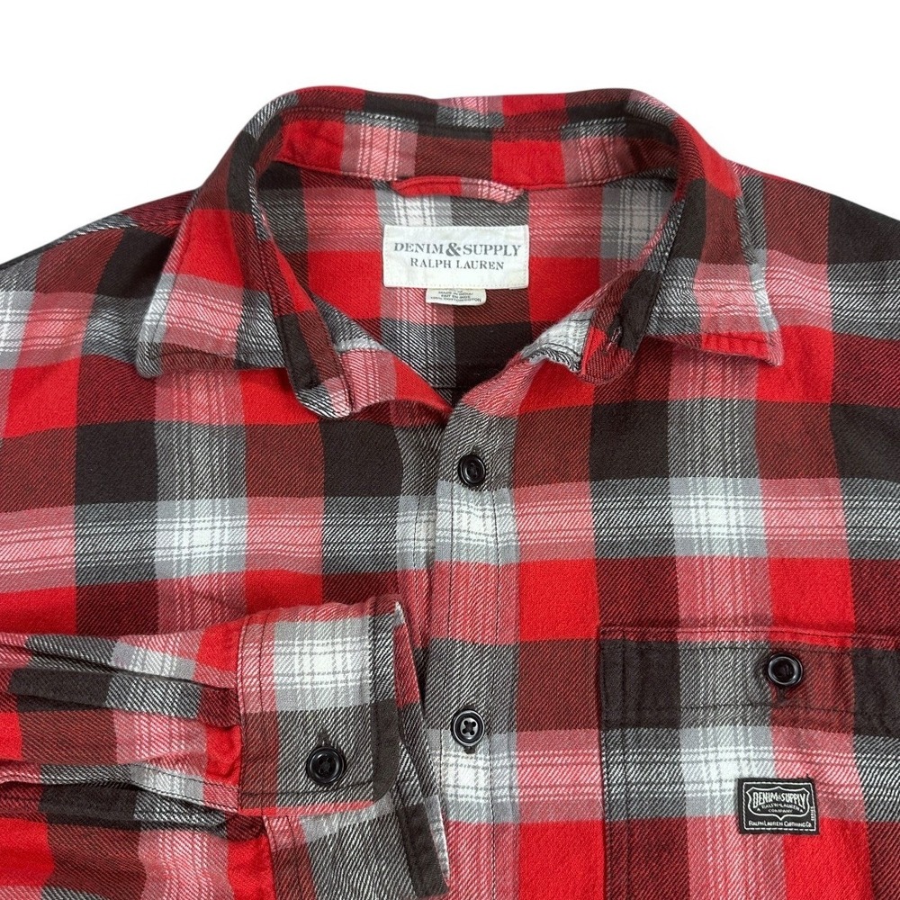 Denim & Supply Ralph Lauren Mens Red Black Plaid Flannel Button Down Medium